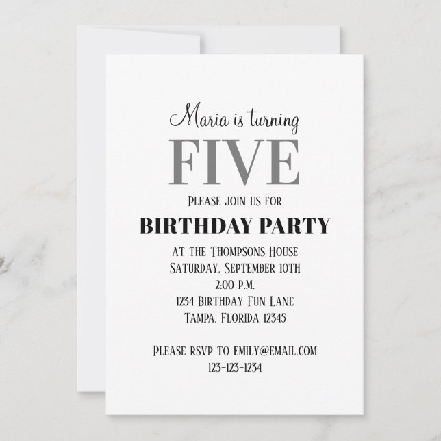 Plantilla simple de fiesta de cumpleaños quinto (Anverso)