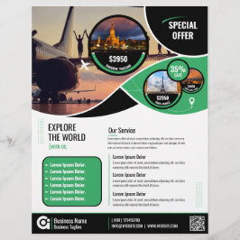 Plantilla verde de volante de la agencia de viajes