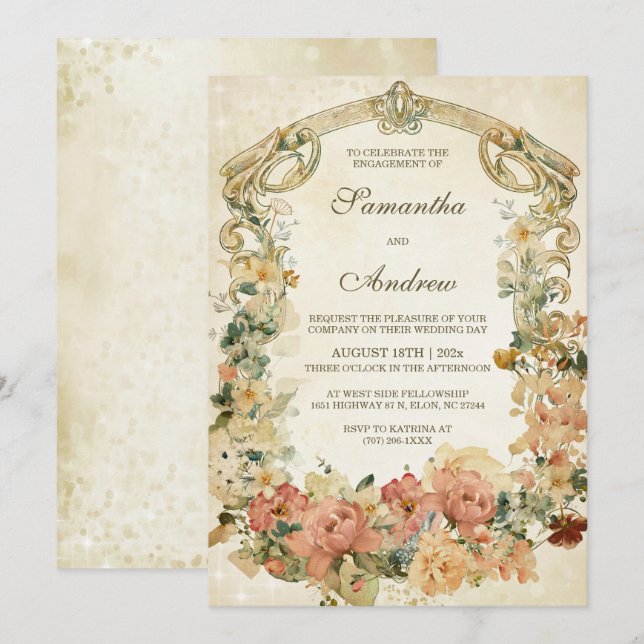 Plantilla Vintage de Tarjeta de Invitación para Fi (Anverso / Reverso)