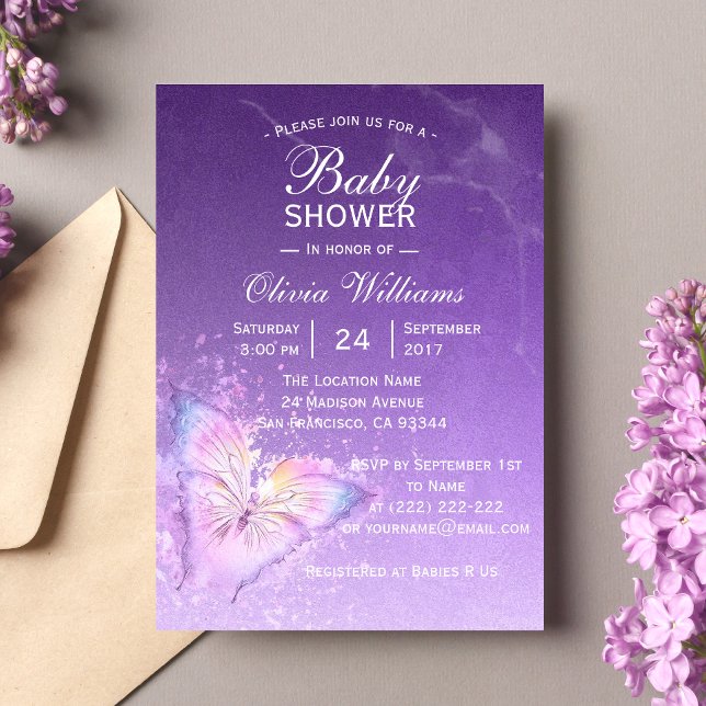 Plantillas Baby Shower Cuple Purple Butterfly (Subido por el creador)