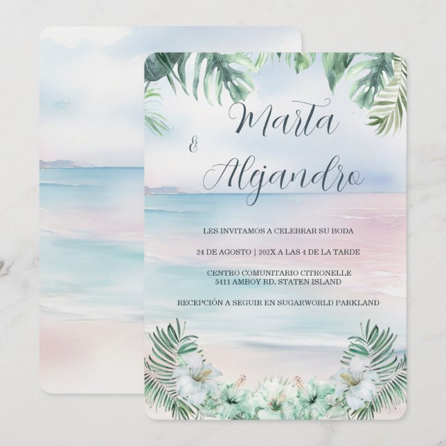 Plantillas de boda tropicales en acuarela (Anverso / Reverso)