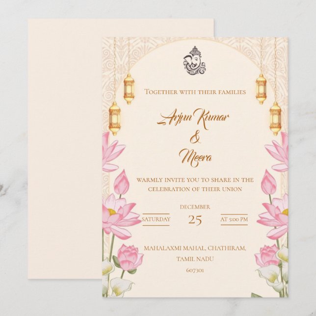 Plantillas de Invitación de Boda Hindú Tradicional (Anverso / Reverso)