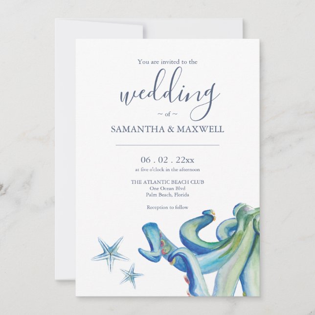 Plantillas de invitación de boda náutica Octopus a (Anverso)