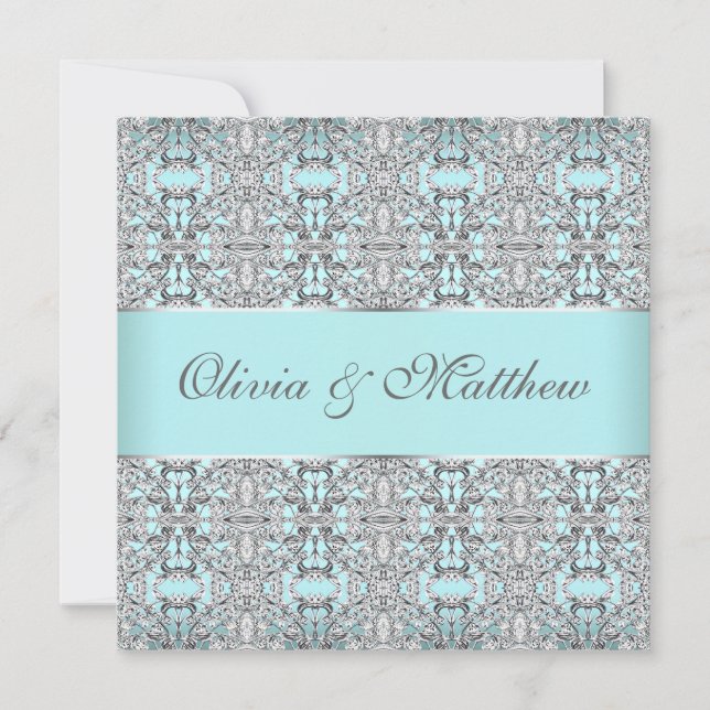 Plantillas de Invitación de Boda Plateado Azul Ver (Anverso)