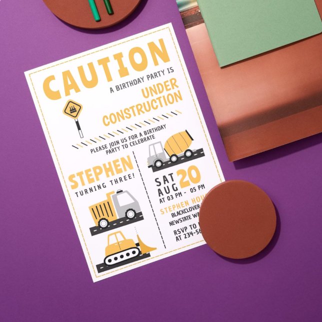Plantillas de invitación de cumpleaños de construc (Construction Party)