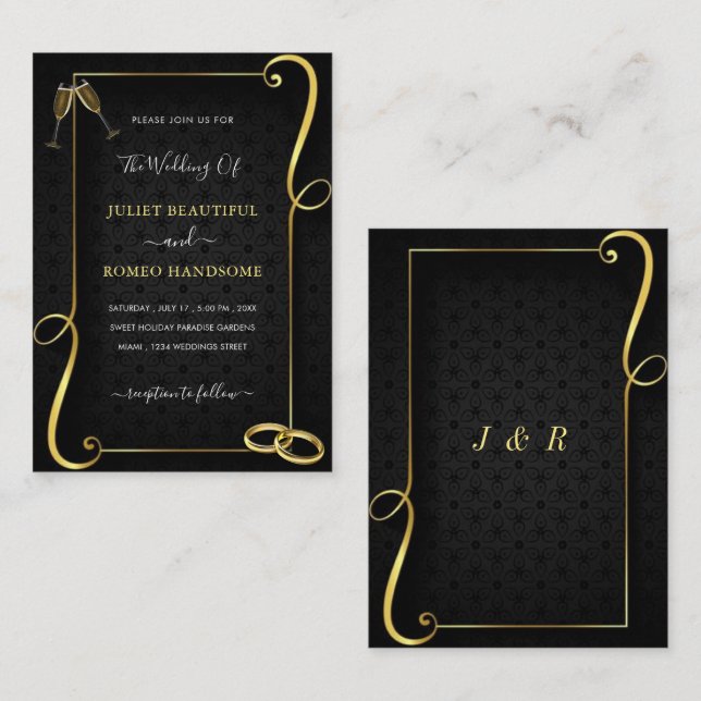 Plantillas de invitaciones de boda con marco de or (Anverso / Reverso)
