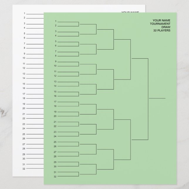 Plantillas de sorteos de competición para 32 jugad (Anverso / Reverso)