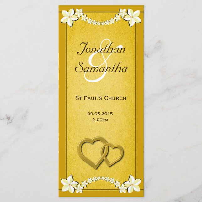 Plantillas del programa de bodas florales de oro r (Anverso)