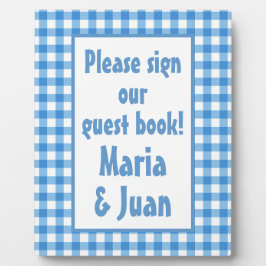 Plaque del libro del marco de Gingham azul y blanc