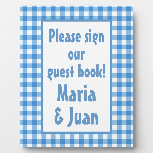 Plaque del libro del marco de Gingham azul y blanc (Frente)