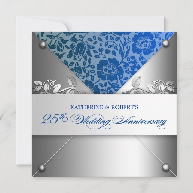 plata 25.º aniversario boda invitaciones (Anverso)