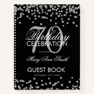 Plata 70 cumpleaños libro de visitas Confetti neg