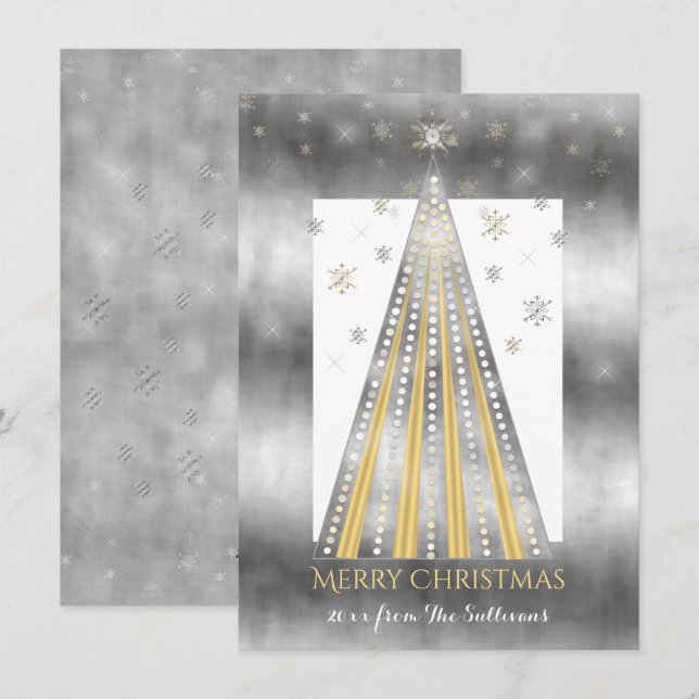 Plata | Árbol de navidad Gold Merry | Copos de nie (Anverso / Reverso)