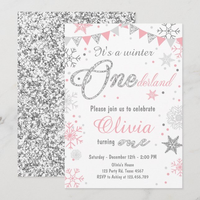 Plata del rosa de la invitación del cumpleaños de (Anverso / Reverso)