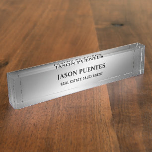 Plata elegante y moderna placa con nombre de escri