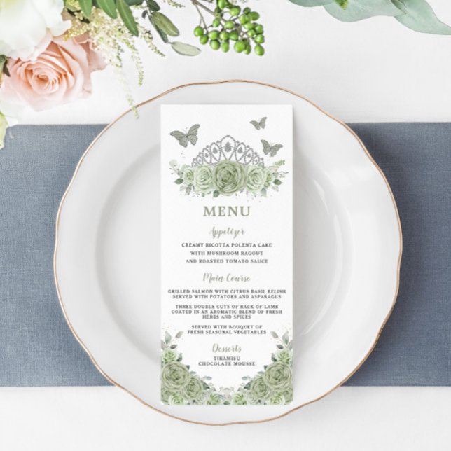 Plata floral verde sabrosa Quinceanera Menú de cum (Subido por el creador)