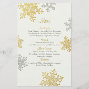 Plata Gold Pearl Snowflakes Winter Wedding Menu