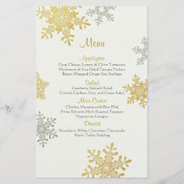 Plata Gold Pearl Snowflakes Winter Wedding Menu