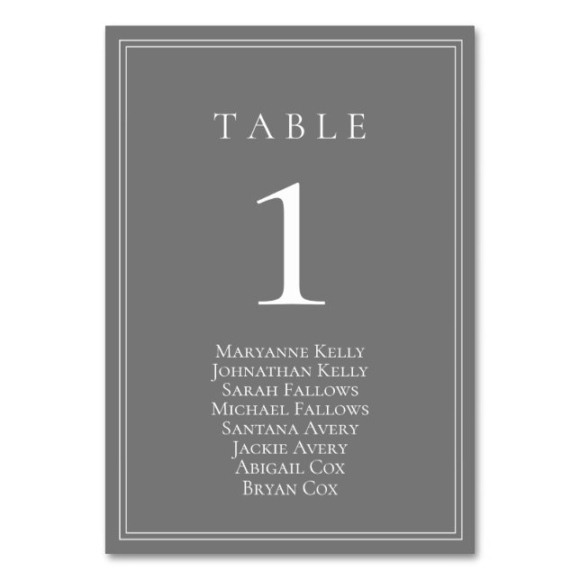 Plata Gris Número de mesa moderno con gráfico de a (Anverso)