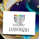 Plata Menorah Rainbow Flames Happy Hanukkah<br><div class="desc">Artículos con temática navideña diseñados por Umua. Impreso y enviado por Zazzle o sus afiliados.</div>