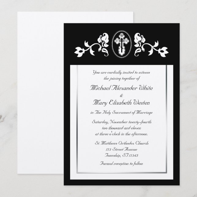 Plata metálica - Invitaciones a la boda ortodoxa (Anverso / Reverso)