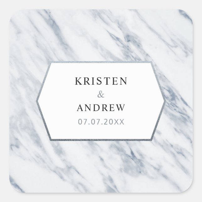 Plata moderna | Pegatinas de la boda de mármol (Anverso)