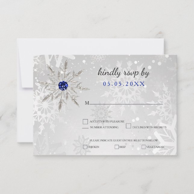 plata Royal Blue copos de nieve rsvp boda de invie (Anverso)