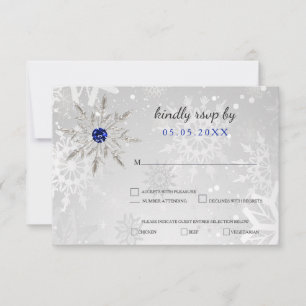 plata Royal Blue copos de nieve rsvp boda de invie