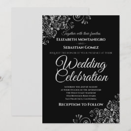 Plata sobre negro Sencillo Elegante Invitación a l