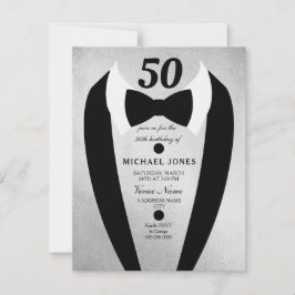 Plata Tuxedo Mens 50.ª Invitación de fiesta de cum
