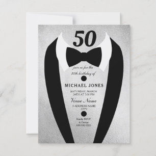 Plata Tuxedo Mens 50.ª Invitación de fiesta de cum