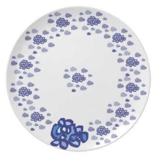 Plate with color flowers indigo or indigo