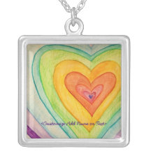 Pendantes de collar de plata del corazón arcoiris