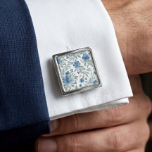 Gemelos Elegantes Con Arte Floral Azul Y Verde Men
