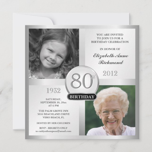Platee las 80.as invitaciones del cumpleaños (Anverso)