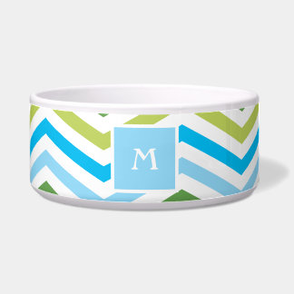 Plato azul y verde del perro del monograma de