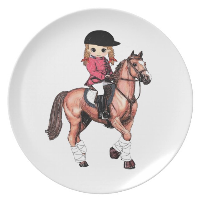 Plato Chica y caballo ingleses del montar a caballo (Frente)