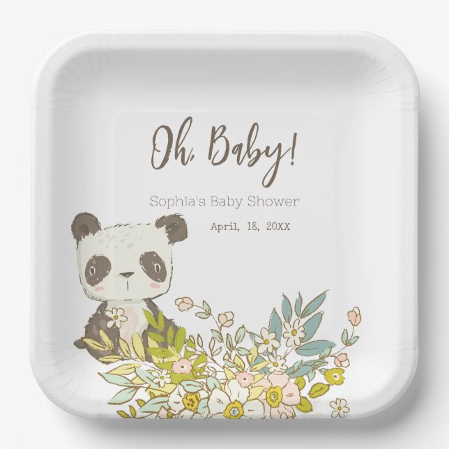 Plato cuadrado Baby Shower Panda (Anverso)