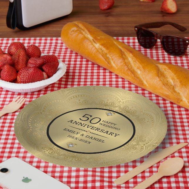 Plato de cena con 50 años de boda de encaje de oro (Picnic)
