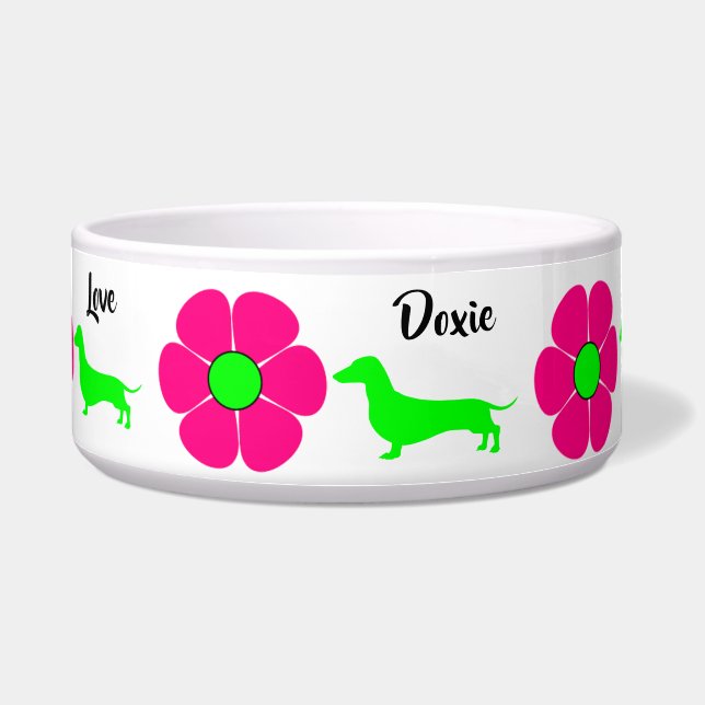 Plato de comida para Dachshund Rosa Doxies (Frente)