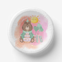 Plato de Cumpleaños de Oso con Acuarela Pastel