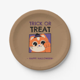 Plato de fiesta de Halloween, gatito con gorra neg