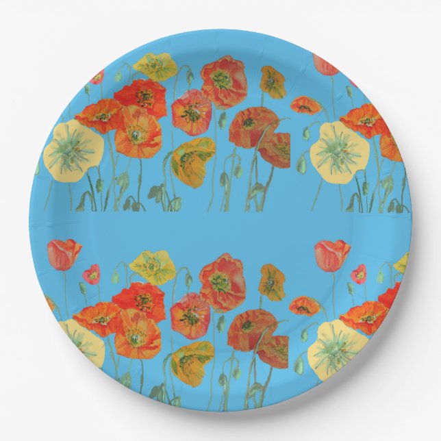 Plato de fiesta de papel con estampado de flores d (Anverso)