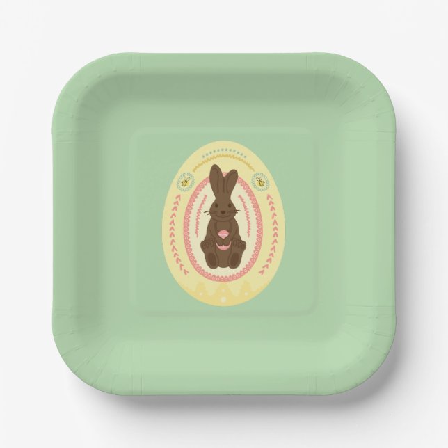 Plato de fiesta de Pascua con conejo marrón y huev (Anverso)