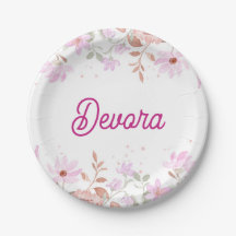 Plato de imizva rosa floral con nombre