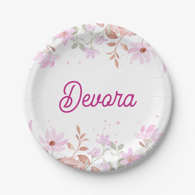Plato de imizva rosa floral con nombre (Anverso)