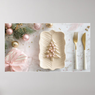 Plato de Navidad Rosa en Mesa Festiva – Decoración