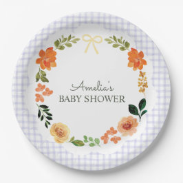 Plato De Papel 005 Iris Lavender Floral Gingham Baby Shower