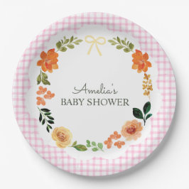 Plato De Papel 009 Fuchsia Pink Floral Gingham Baby Shower