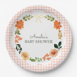 Plato De Papel 011 Terracotta Floral Gingham Baby Shower